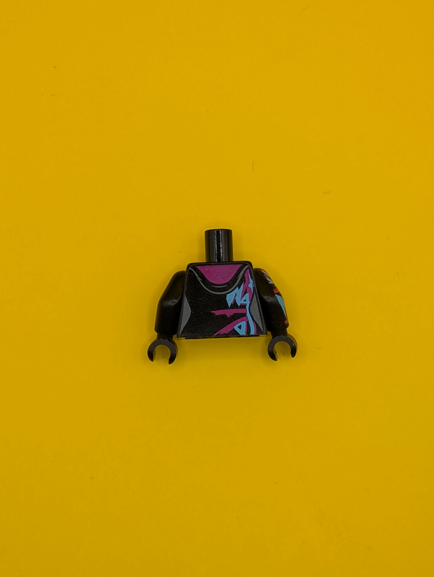 973pb3362c01 Torso Female Hoodie with Zipper, Magenta and Medium Azure Markings Pattern / Black Arm Left / Black Arm Right with Magenta and Medium Azure Markings Pattern / Black Hands Lego Part