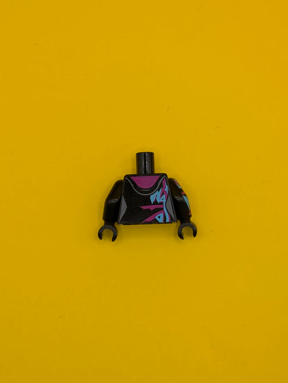 973pb3362c01 Torso Female Hoodie with Zipper, Magenta and Medium Azure Markings Pattern / Black Arm Left / Black Arm Right with Magenta and Medium Azure Markings Pattern / Black Hands Lego Part
