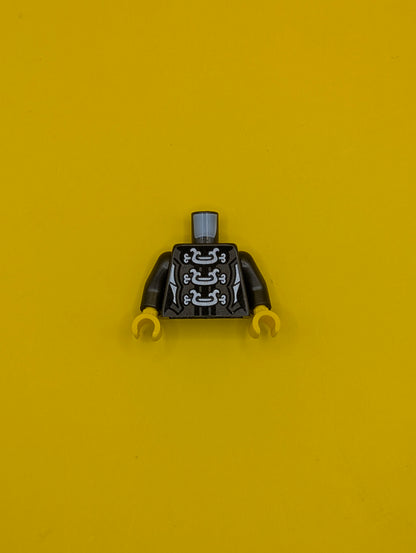 973pb2989c01 Torso Ninjago Female Armor with Three Large Silver Clasps Pattern / Pearl Dark Gray Arms / Yellow Hands Lego Part