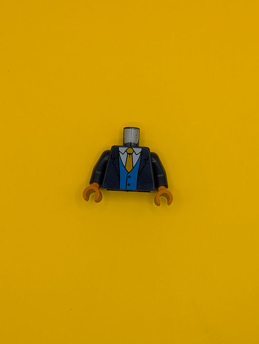 Torso Suit Jacket, White Shirt, Yellow Tie and Blue Vest Pattern / Dark Blue Arms / Medium Nougat Hands 973pb3625c01 Lego