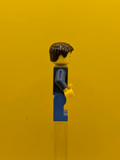 Plaid Button Shirt cty0177 Blue Legs, Dark Brown Short Tousled Hair, Lopsided Grin with Teeth City Lego Minifigure