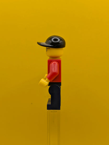 Post Office twn145 White Envelope and Stripe, Dark Blue Legs, Black Short Bill Cap City Lego Minifigure