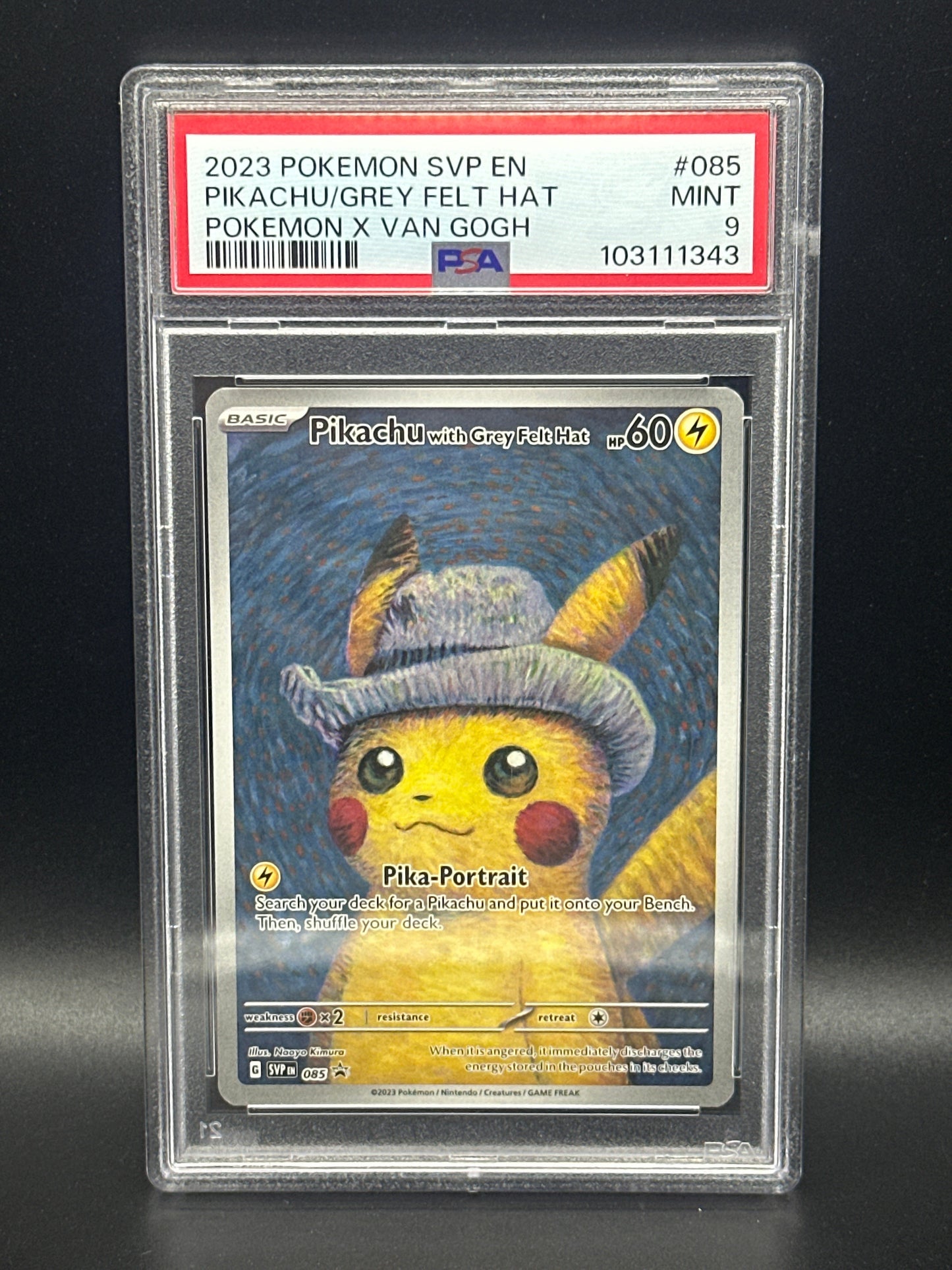 #085 Pikachu With Grey Felt Hat PSA 9