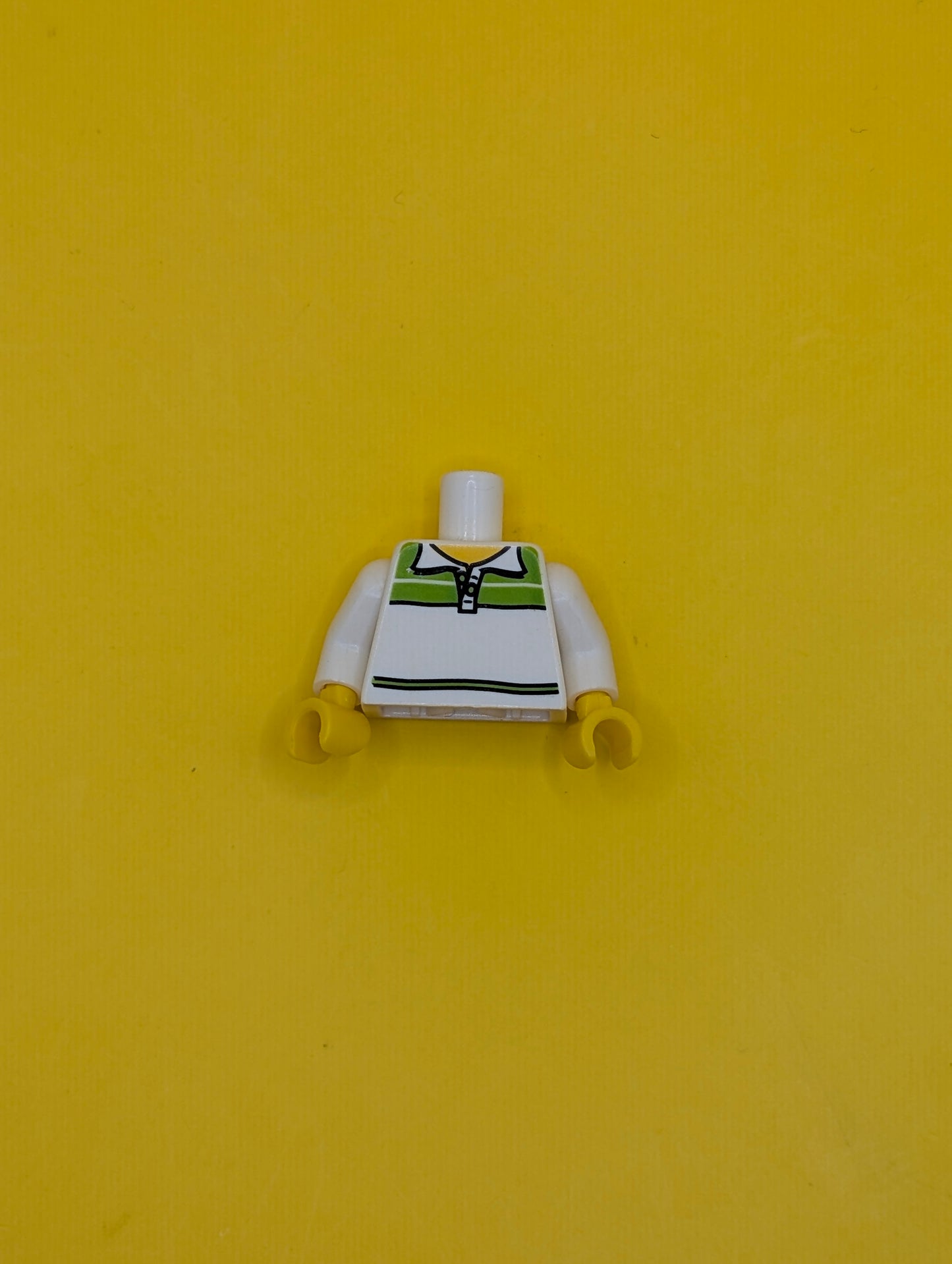 973pb1090c01 Torso Shirt with Collar and Lime Stripes, Yellow Neck Pattern / White Arms / Yellow Hands Lego Part