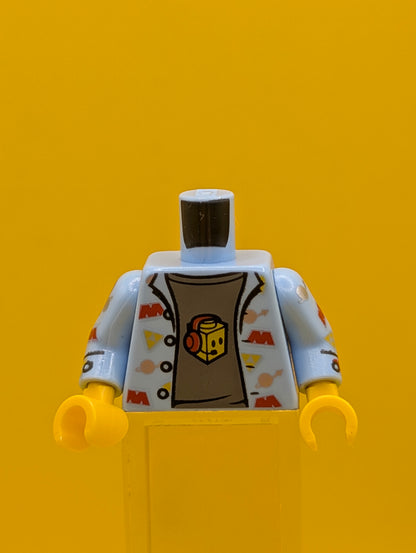 973pb3648c01 Torso Shirt with Space Theme Logos and Dark Bluish Gray T-Shirt Pattern / Bright Light Blue Arms with Space Themes Logos Pattern / Yellow Hands Lego