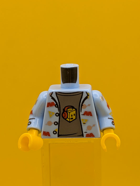 973pb3648c01 Torso Shirt with Space Theme Logos and Dark Bluish Gray T-Shirt Pattern / Bright Light Blue Arms with Space Themes Logos Pattern / Yellow Hands Lego