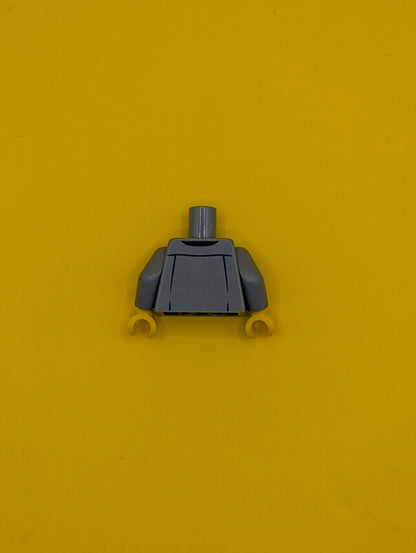 973pb3426c01 Torso Jacket with Dodge Logo on White Rumpled Shirt Pattern / Sand Blue Arms / Yellow Hands Lego Part
