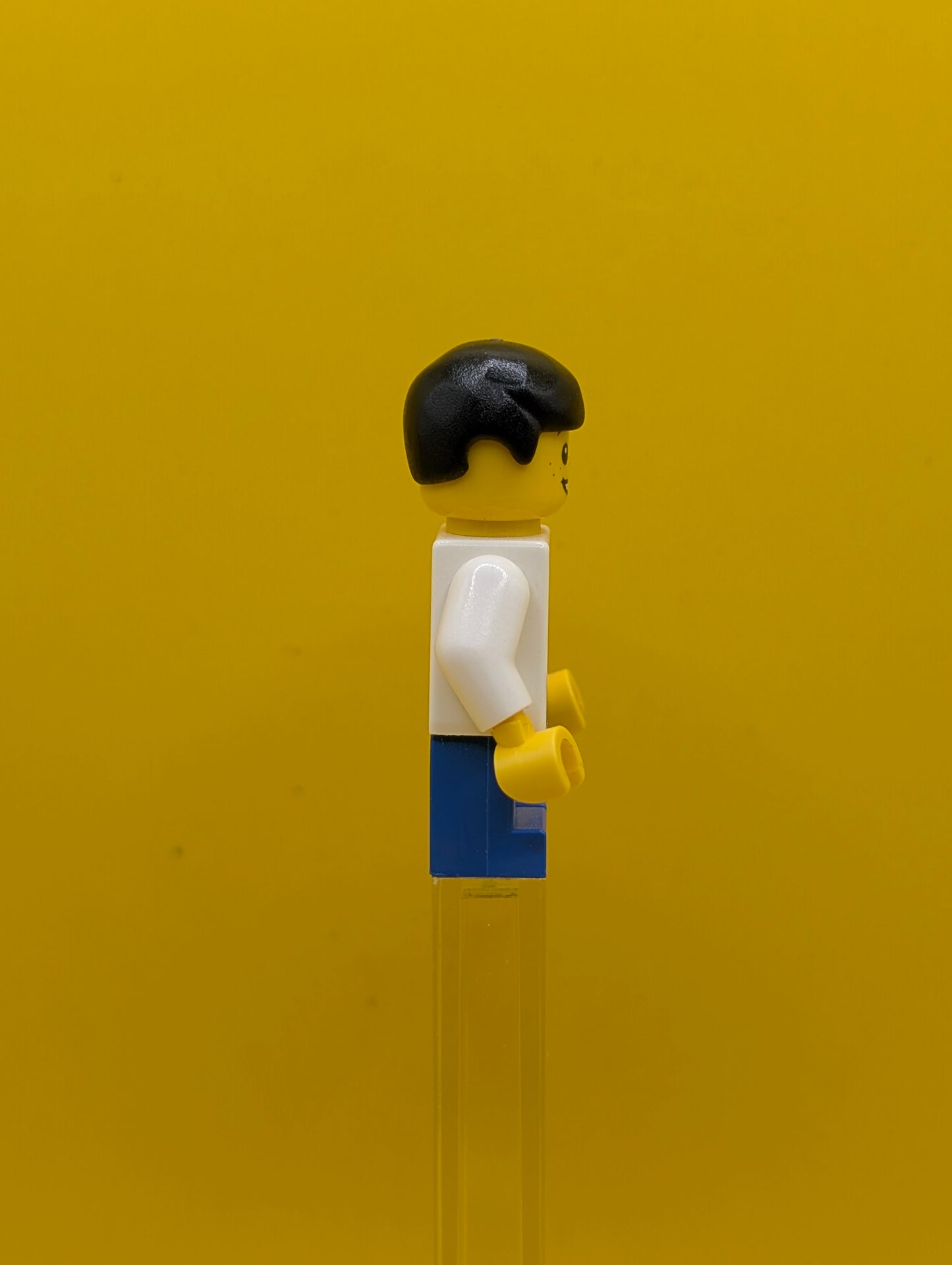 Overalls twn151 Blue over V-Neck Shirt, Blue Short Legs, Black Male Hair City Lego Minifigure