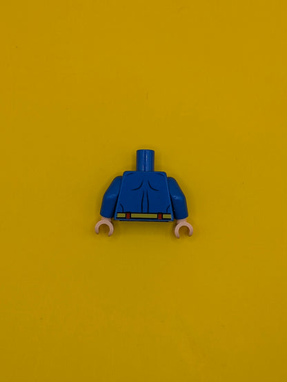 973pb0981c01 Torso Super Hero Costume with Dark Blue Muscles, Red and Yellow Superman 'S' Logo, Yellow Belt with Oval Clasp Pattern / Blue Arms / Light Nougat Hands Lego Minifigure