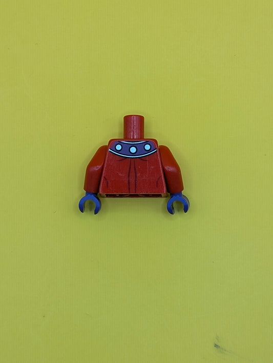 Torso Muscles Outline with Dark Purple and Silver Collar Pattern / Red Arms / Dark Purple Hands 973pb1104c01 Lego