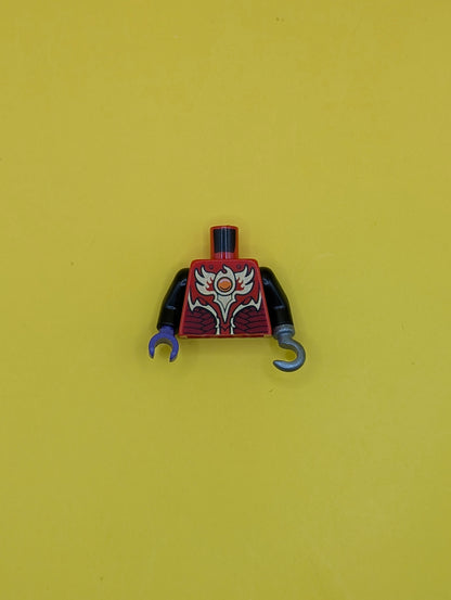 Torso Vest with Dark Red and Gold Armor with Scales and Orange Round Jewel (Fire Chi) Pattern / Black Arms / Dark Purple Hand Right / Flat Silver Hook Left 973pb1715c06 Lego