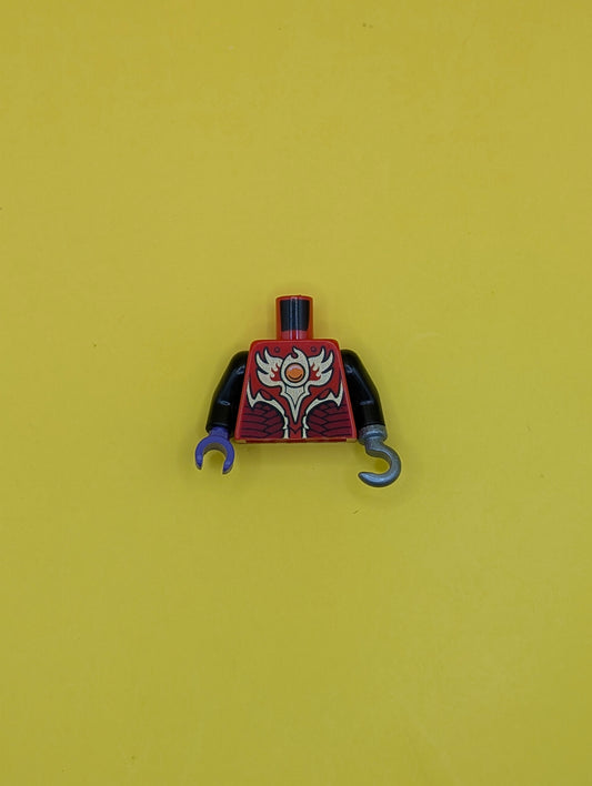Torso Vest with Dark Red and Gold Armor with Scales and Orange Round Jewel (Fire Chi) Pattern / Black Arms / Dark Purple Hand Right / Flat Silver Hook Left 973pb1715c06 Lego
