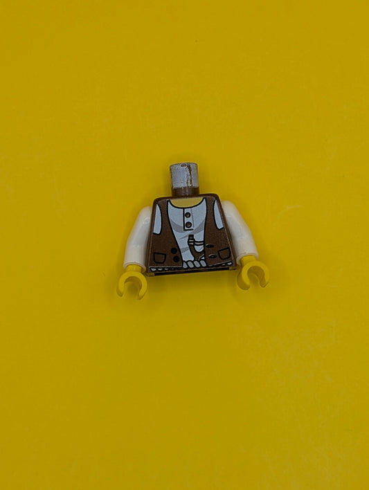 Torso Adventurers Desert Vest over White Shirt, Slingshot Pattern / White Arms / Yellow Hands 973px190c01 Lego