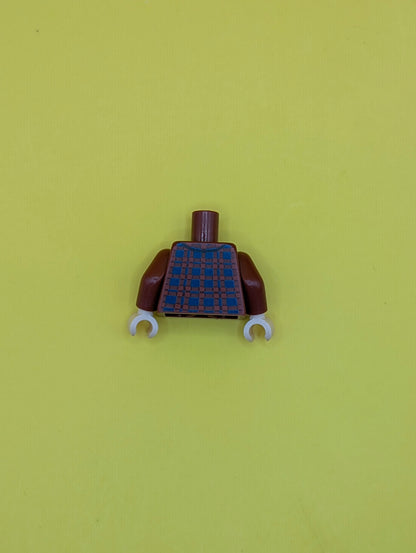 Torso Plaid Flannel Shirt Open with Buttons and Dark Blue Squares over Sand Blue Sweater Pattern / Dark Red Arms / Light Nougat Hands 973pb5594c01 Lego