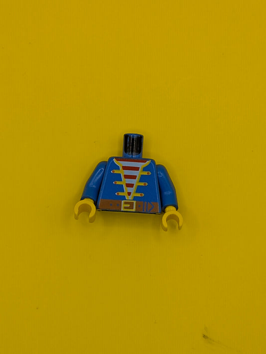 Torso Pirate Jacket Open with Yellow Trim over Shirt with Red and White Horizontal Stripes, Dark Orange Belt with Buckle Pattern / Blue Arms / Yellow Hands 973p34c01 Lego