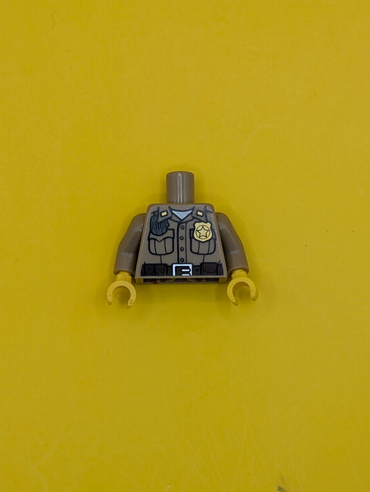 Torso Shirt Button Down with Pockets, Radio, Badge and Dark Brown Belt Pattern / Dark Tan Arms / Yellow Hands 973pb0985c01 Lego