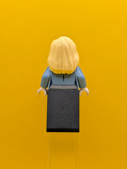 Medium Blue Jacket twn147 with Light Purple Scarf Black Skirt, Bright Light Yellow Female Hair over Shoulder City Lego Minifigure