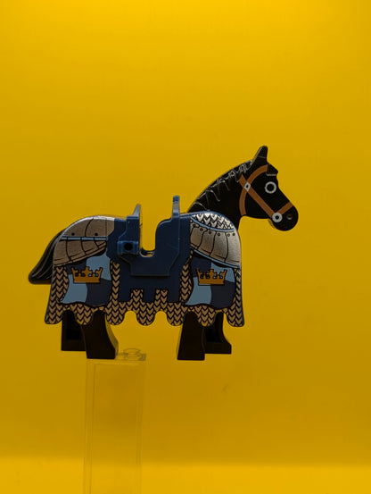 Horse 4493c01pb02 Black Eyes Circled with White, Brown Bridle Pattern With Armor Lego Castle Minifigure