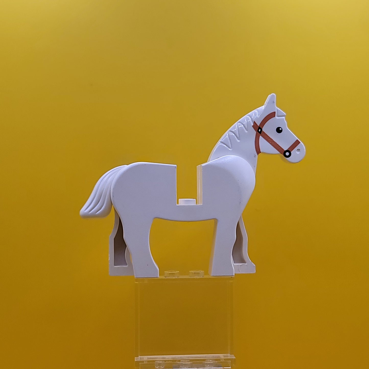 White Horse 4493c01pb04 with Black Eyes White Pupils Dark Brown Bridle Lego