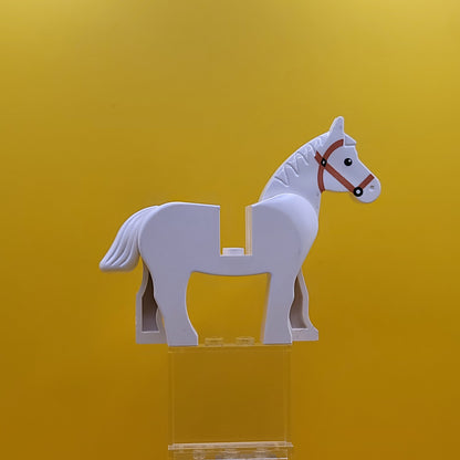 White Horse 4493c01pb04 with Black Eyes White Pupils Dark Brown Bridle Lego