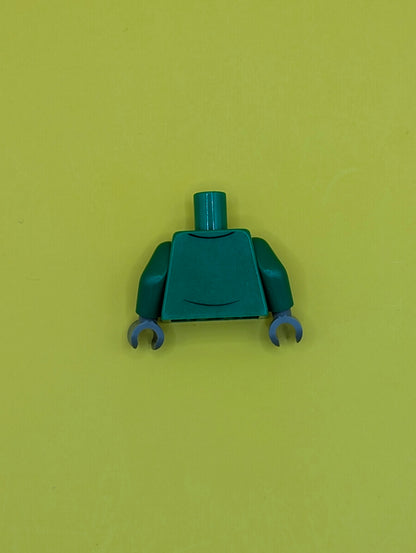 Torso Coveralls with Pockets, Red Undershirt with Circles, Silver 'DIAZ' ID Badge, Black Splotch Pattern / Green Arms / Dark Bluish Gray Hands 973pb3622c01 Lego