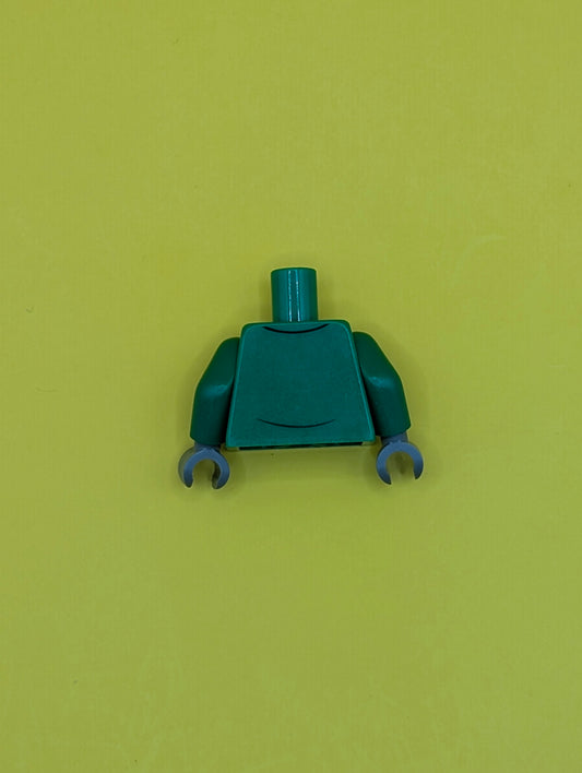 Torso Coveralls with Pockets, Red Undershirt with Circles, Silver 'DIAZ' ID Badge, Black Splotch Pattern / Green Arms / Dark Bluish Gray Hands 973pb3622c01 Lego