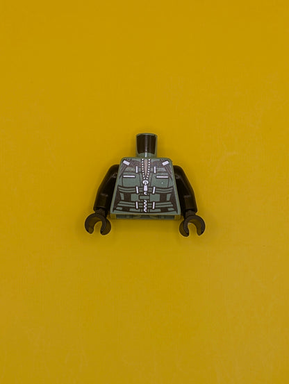Torso Female Armor with Straps and Metallic Silver Zipper Pattern / Black Arms / Black Hands 973pb3056c01 Lego