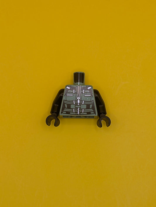 Torso Female Armor with Straps and Metallic Silver Zipper Pattern / Black Arms / Black Hands 973pb3056c01 Lego