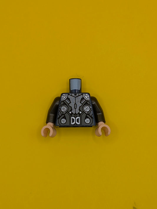 Torso Dark Bluish Gray and Dark Silver Armor with Silver Shoulders, 4 Circles and Buckle Pattern / Pearl Dark Gray Arms / Light Nougat Hands 973pb1940c01 Lego