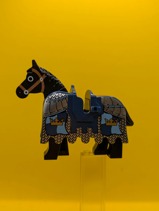 Horse 4493c01pb02 Black Eyes Circled with White, Brown Bridle Pattern With Armor Lego Castle Minifigure