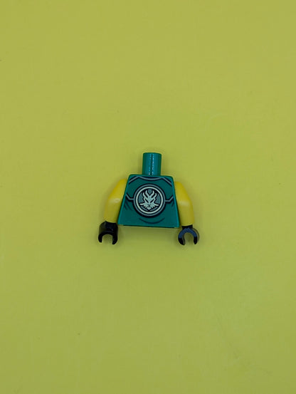 Torso Ninjago Robe with Gold Asian Characters on Black Sash and Lloyd Power Emblem Pattern / Yellow Arms / Black Hands 973pb1913c01 Lego