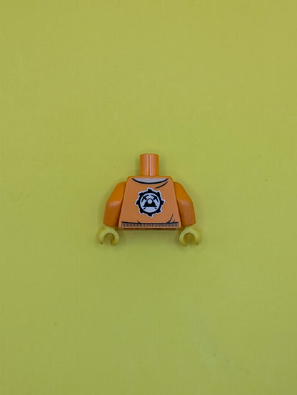 Torso Town Jacket with Pockets over Dark Blue Shirt with Name Tag and Miners Logo on Back Pattern / Orange Arms / Yellow Hands 973pb2920c01 Lego
