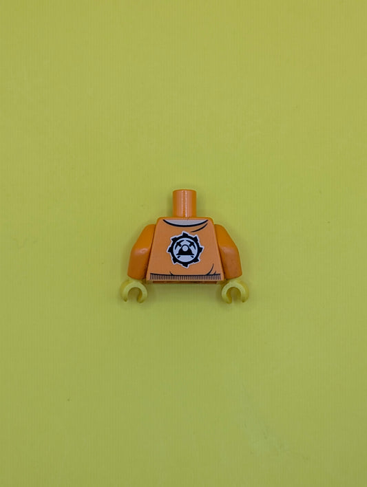Torso Town Jacket with Pockets over Dark Blue Shirt with Name Tag and Miners Logo on Back Pattern / Orange Arms / Yellow Hands 973pb2920c01 Lego