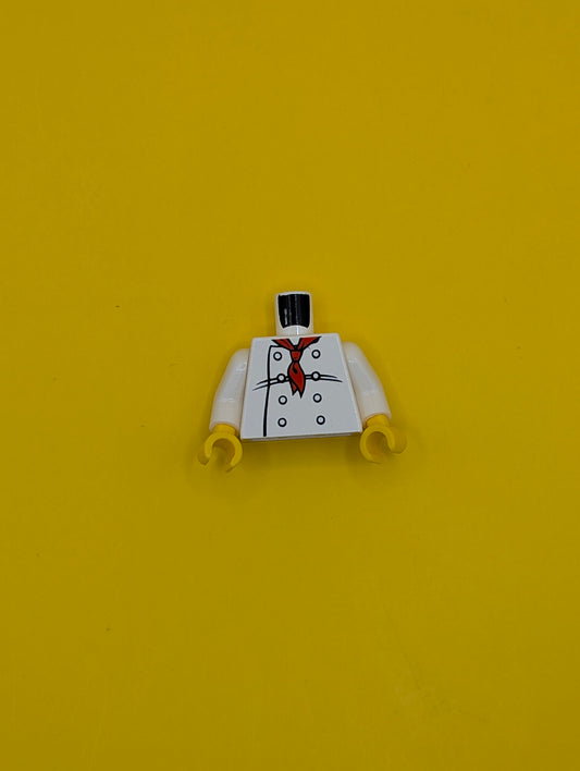Torso Chef with 8 Buttons, Long Red Neckerchief, Black Wrinkles Pattern / White Arms / Yellow Hands 973px4c01 Lego