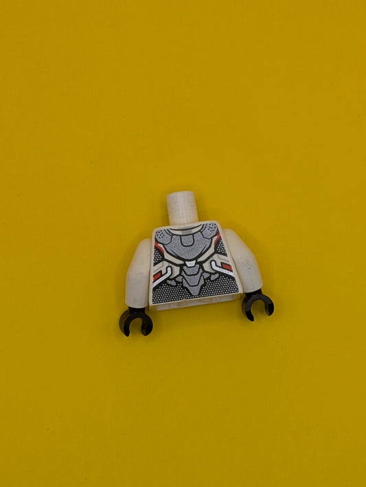 Torso Armor with Black Avengers Logo and Panel with Silver Dots, Red and Light Bluish Gray Trim Pattern / White Arms / Black Hands 973pb3482c01 Lego