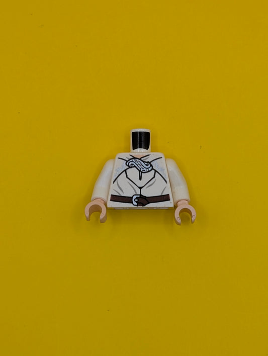 Torso LotR Robe with Brown Belt and Silver Clasp Pattern (Gandalf) / White Arms / Light Nougat Hands 973pb1441c01 Lego