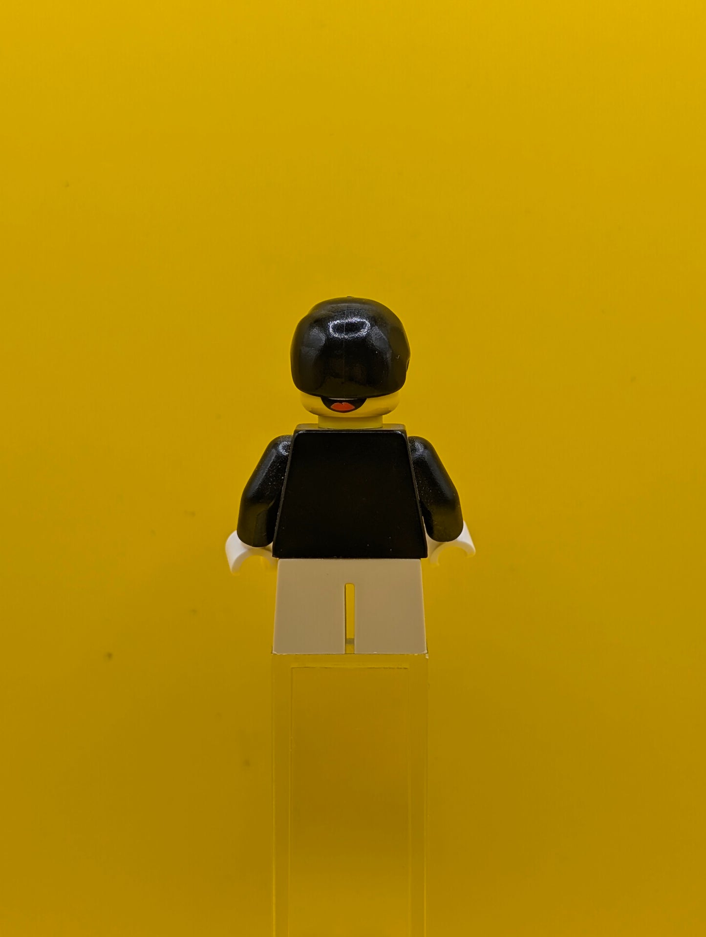 Plain Black Torso twn122 with Black Arms, Tan Short Legs, Black Male Hair City Lego Minifigure