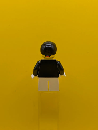 Plain Black Torso twn122 with Black Arms, Tan Short Legs, Black Male Hair City Lego Minifigure