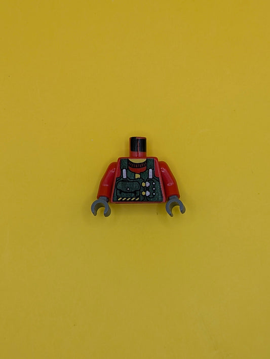 Torso Rock Raiders Green Vest with Pouches Pattern (Bandit) / Red Arms / Yellow Hands 973px25c01 Lego