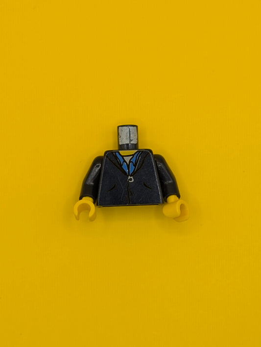 Torso Jacket with Pockets and Zipper over Blue Button Up Shirt and White Undershirt, Yellow Neck Pattern / Dark Blue Arms / Yellow Hands 973pb0259c01 Lego