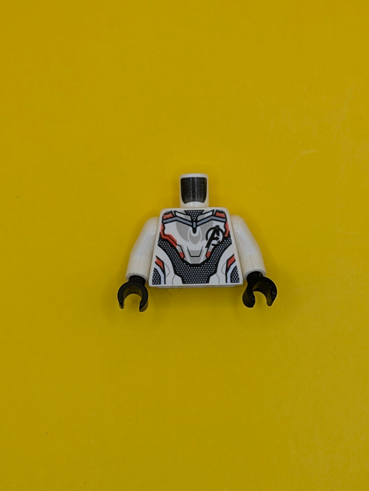 Torso Armor with Black Avengers Logo and Panel with Silver Dots, Red and Light Bluish Gray Trim Pattern / White Arms / Black Hands 973pb3482c01 Lego