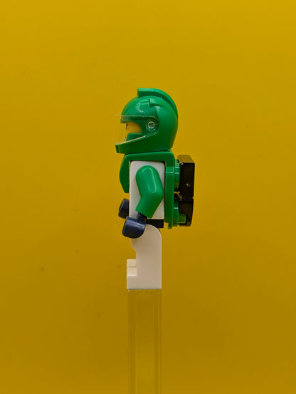 Astronaut cty1753 Female, White Spacesuit with Bright Green Arms, Bright Green Helmet, Trans-Clear Visor, Bright Green Harness with Solar Panel, Closed Mouth City Lego Minifigure