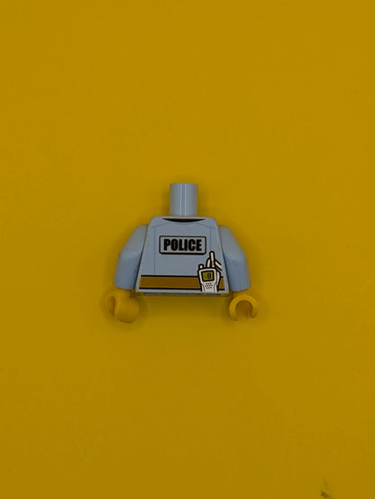 Torso Police Shirt with Gold Badge, Dark Blue Tie, Dark Tan Belt and 'POLICE' and Radio on Back Pattern / Bright Light Blue Arms / Yellow Hands 973pb2600c01 Lego