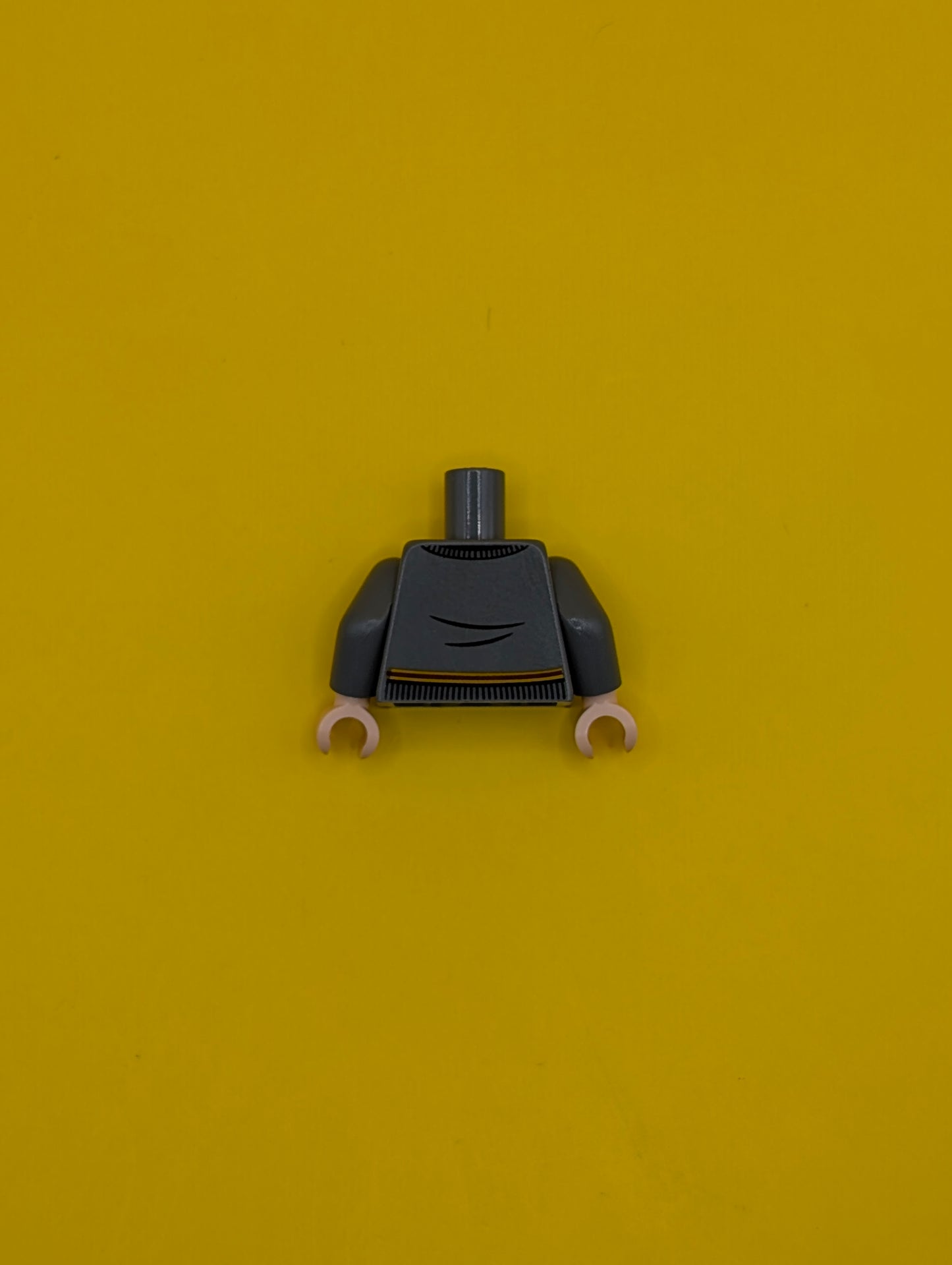 973pb3192c01 Torso V-Neck Sweater, White Collar, Red and Yellow Tie and Waist Trim (Gryffindor) Pattern / Dark Bluish Gray Arms / Light Nougat Hands Lego Part
