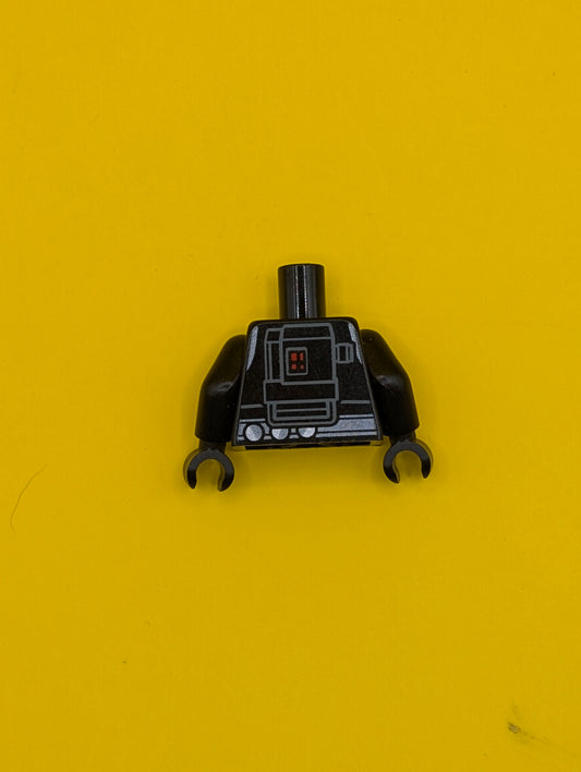 Torso SW Armor with Light Bluish Gray Outlines, Dark Bluish Gray Belt, Silver Buckle, and Backpack with Red Lights Pattern / Black Arms / Black Hands 973pb4784c01 Lego