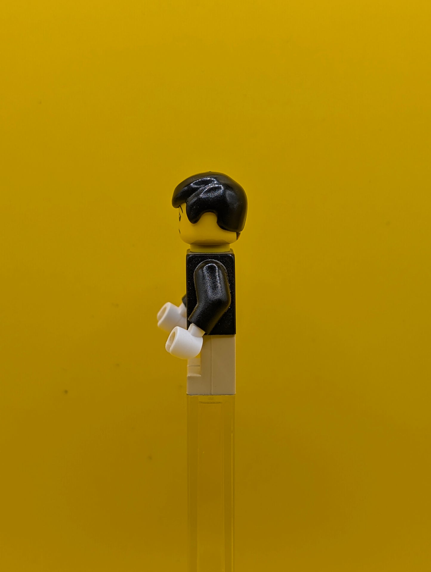 Plain Black Torso twn122 with Black Arms, Tan Short Legs, Black Male Hair City Lego Minifigure