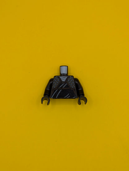 Torso Wrap with Dark Tan and Dark Bluish Gray Shoulder Armor, Dark Brown Straps with Gold Buckles, Ninjago Earth Gorilla Head Symbol on Back Pattern / Black Arms / Black Hands 973pb1035c01 Lego