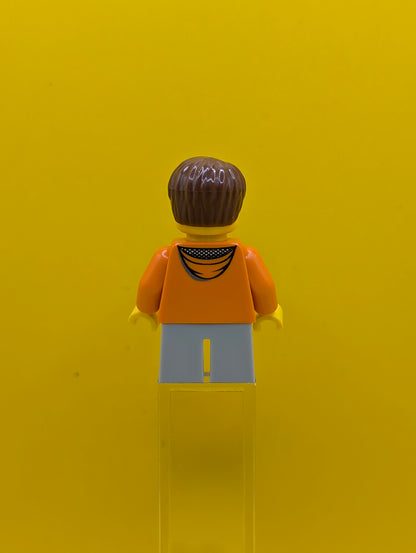Orange Jacket cty0440 with Hood over Light Blue Sweater, Light Bluish Gray Short Legs, Reddish Brown Short Tousled Hair City Lego Minifigure