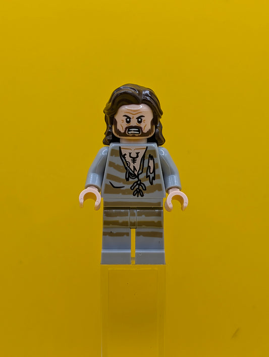 Sirius Black hp345 Dark Brown Hair, Light Bluish Gray Tattered Striped Shirt Harry Potter Lego Minifigure