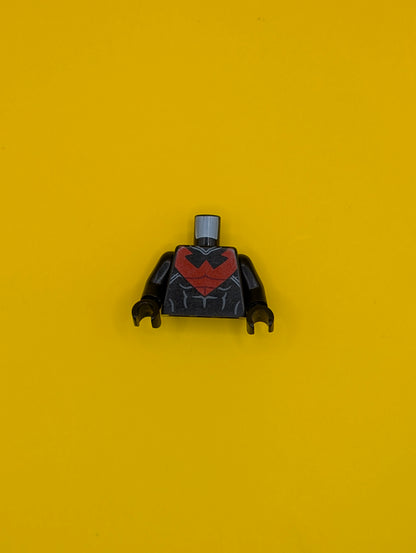Torso Batman Nightwing Red V Logo and Muscles Pattern / Black Arms / Black Hands 973pb1645c01 Lego